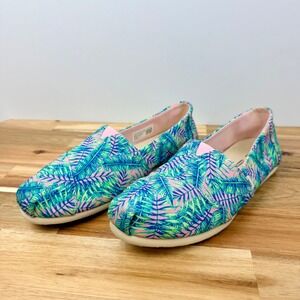 Toms Women's Slip On Flats Tropical Leaf Print Pink Blue Green Size 8.5